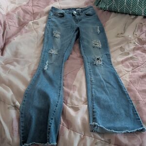 YMI Light Blue Distressed Flare Jeans